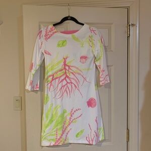 Ana Clare White/Pink/Green Print 3/4 Sleeve Dress Sz S